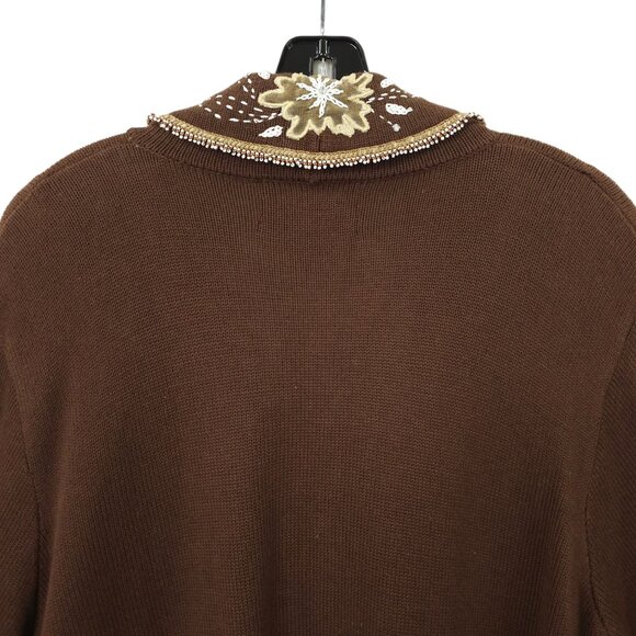 Sweater Sweater Embroidered Beaded Cowl Neck Cardigan Womens Size XL Brown NEW - Picture 14 of 16